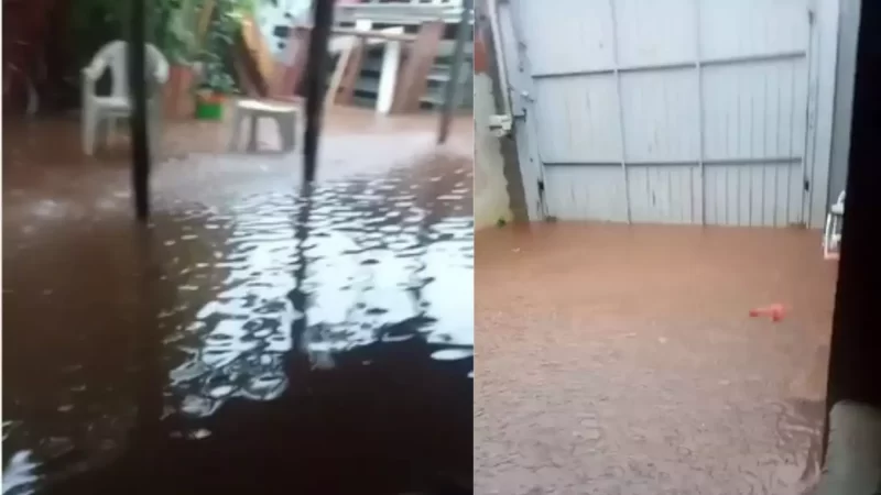 ‘Vou pescar na rua’: água invade terreno e moradora do Jardim Nhanhá fica ilhada durante chuva