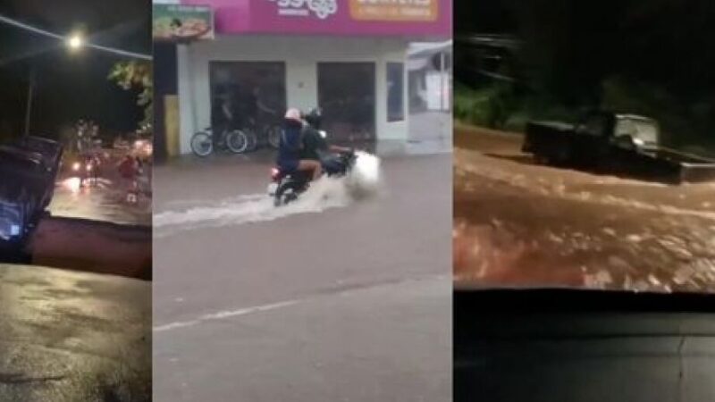 Chuva de domingo inunda ruas e abre cratera que “engole carro” em Campo Grande