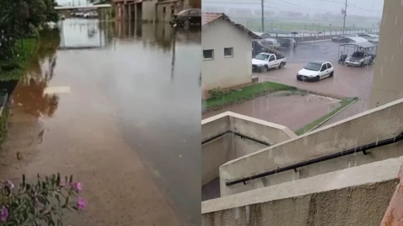 Enxurrada invade condomínios de Campo Grande e alaga estacionamentos