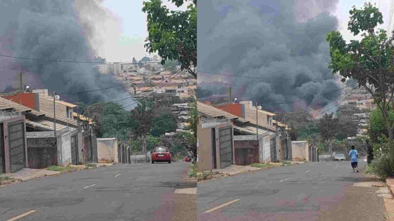 Incêndio atinge Favela do Mandela e fumaça pode ser vista de longe em Campo Grande