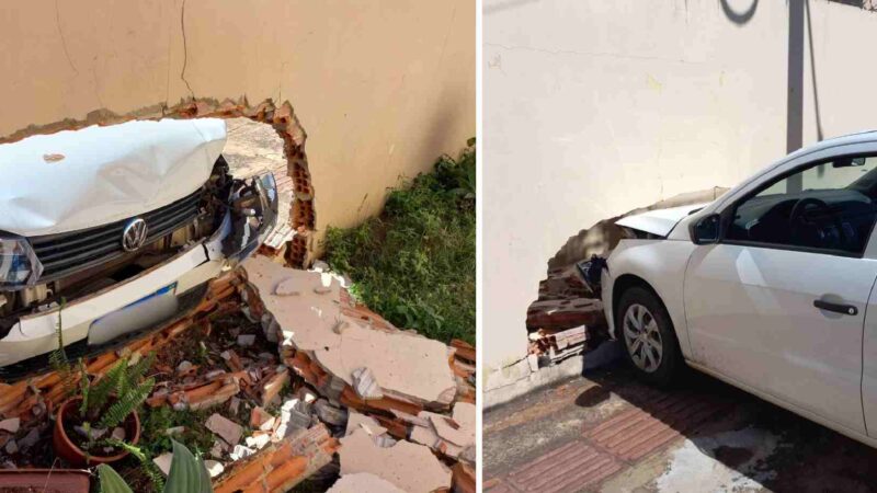 Carro atinge muro de casa em cruzamento no Guanandi onde moradores cobram sinalização