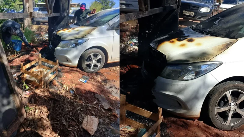 Brasa de churrasqueira deixa carro destruído após incêndio no Jardim Noroeste